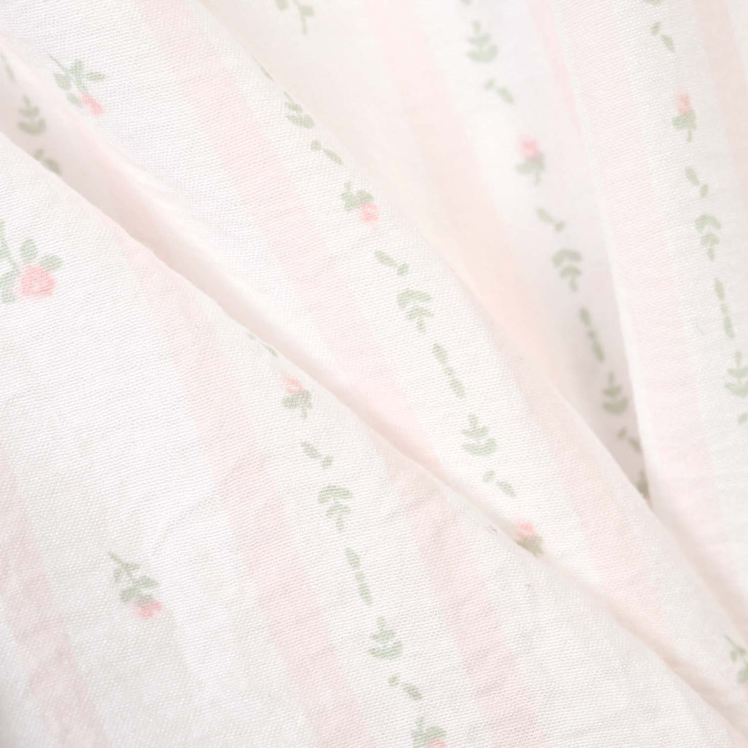 Girls Linen Viscose Nightwear Pink Floral Stripe - White/Pink