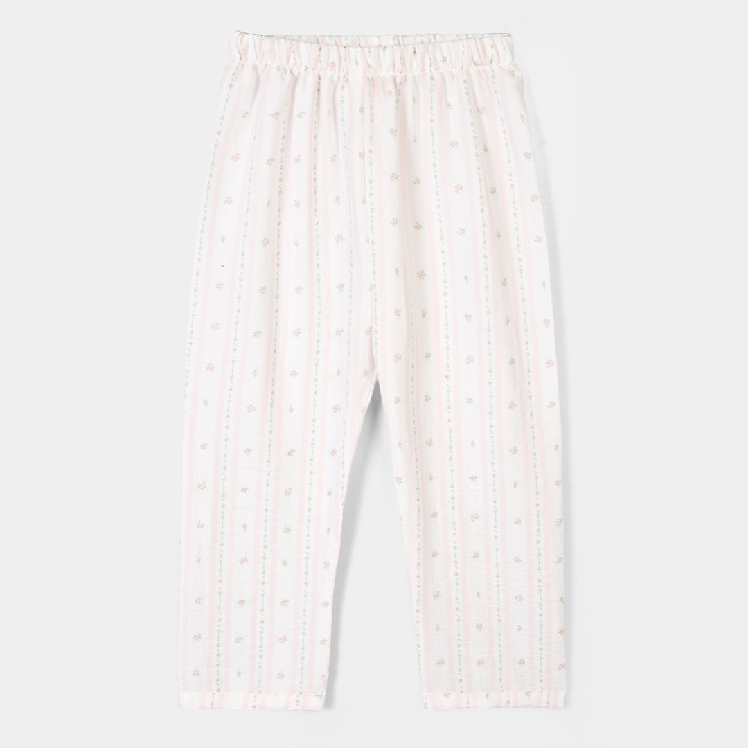Girls Linen Viscose Nightwear Pink Floral Stripe - White/Pink