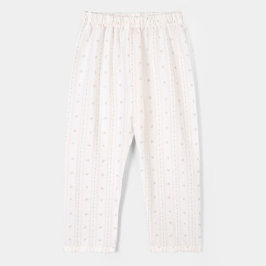 Girls Linen Viscose Nightwear Pink Floral Stripe - White/Pink