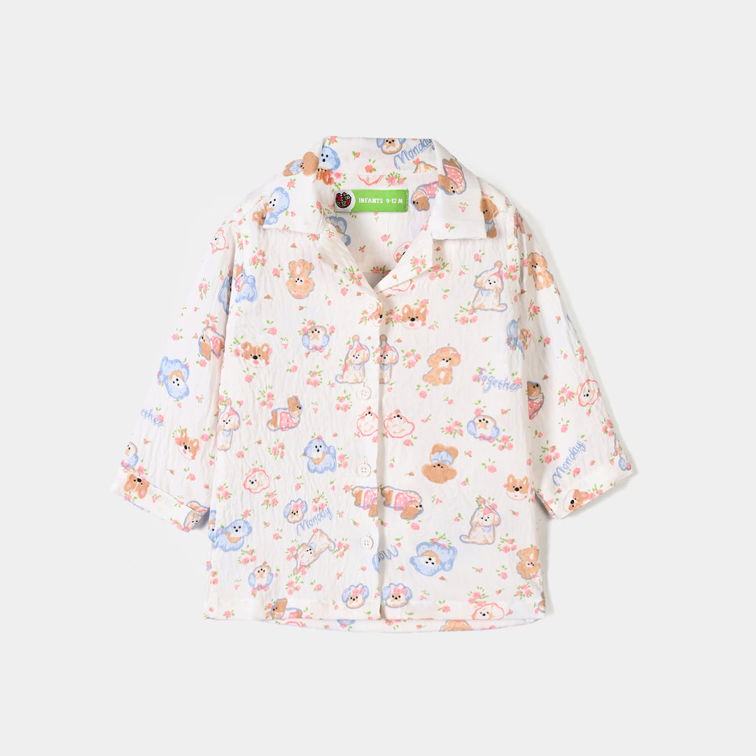 Infant Girls Linen Viscose Nightwear Friends - Off White