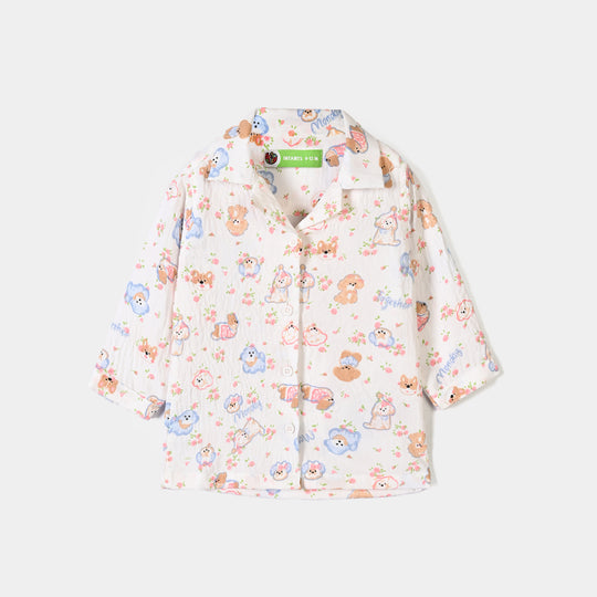 Infant Girls Linen Viscose Nightwear Friends - Off White