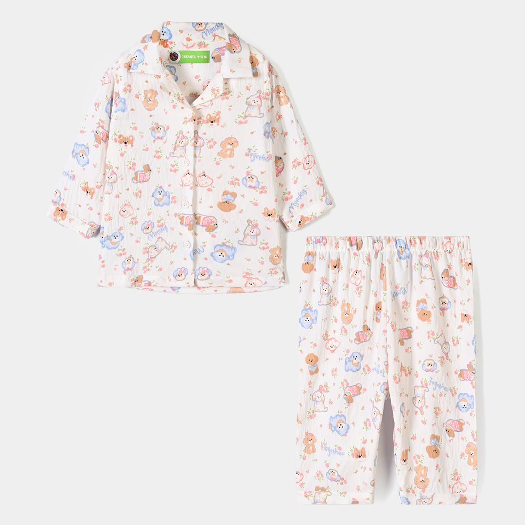 Infant Girls Linen Viscose Nightwear Friends - Off White