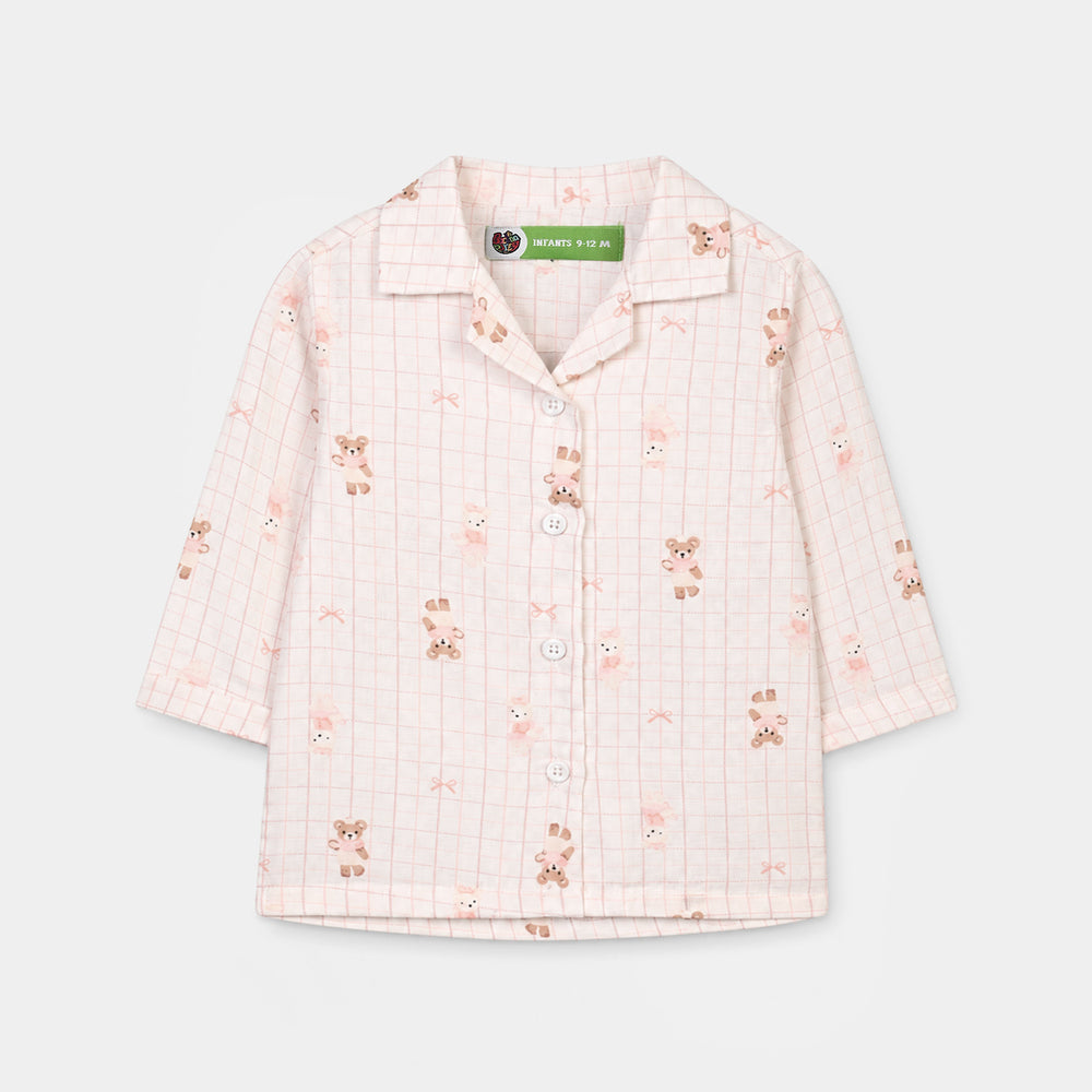 Infant Girls Linen Viscose Nightwear Teddy - Off White