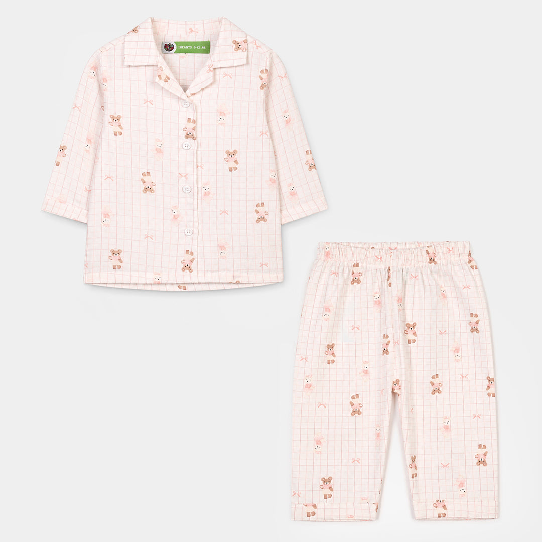 Infant Girls Linen Viscose Nightwear Teddy - Off White
