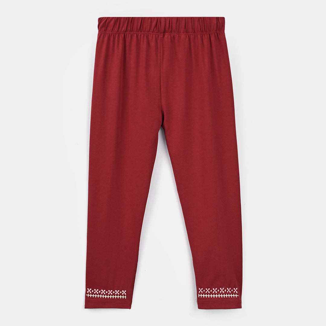Girls Lycra Jersey EMB Tights Cross Stitch - MAROON