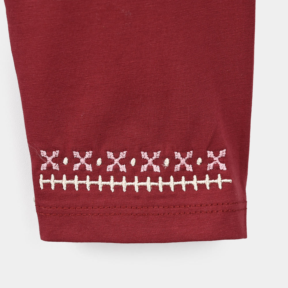 Girls Lycra Jersey EMB Tights Cross Stitch - MAROON