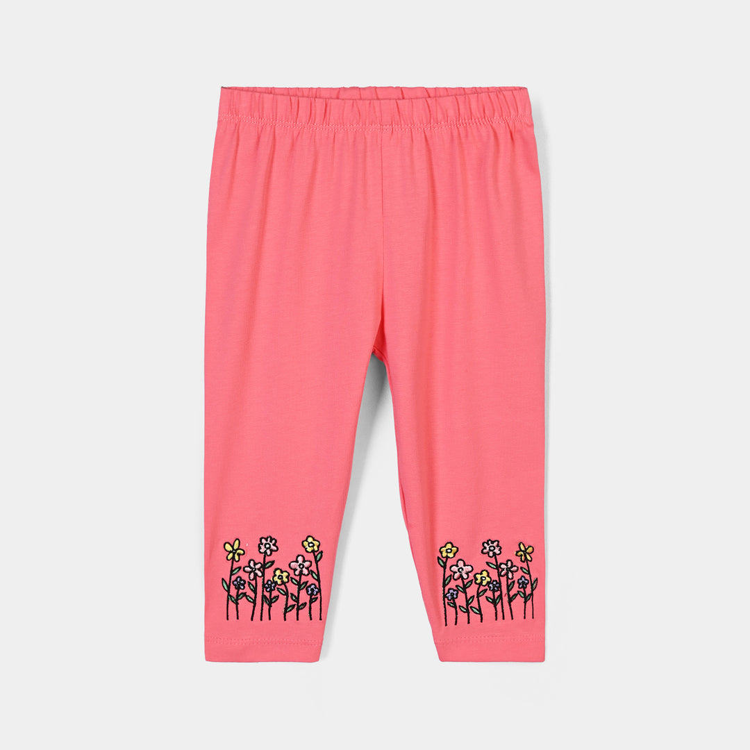 Infant Girls Lycra Jersey EMB Tights FLORAL-Hot Pink