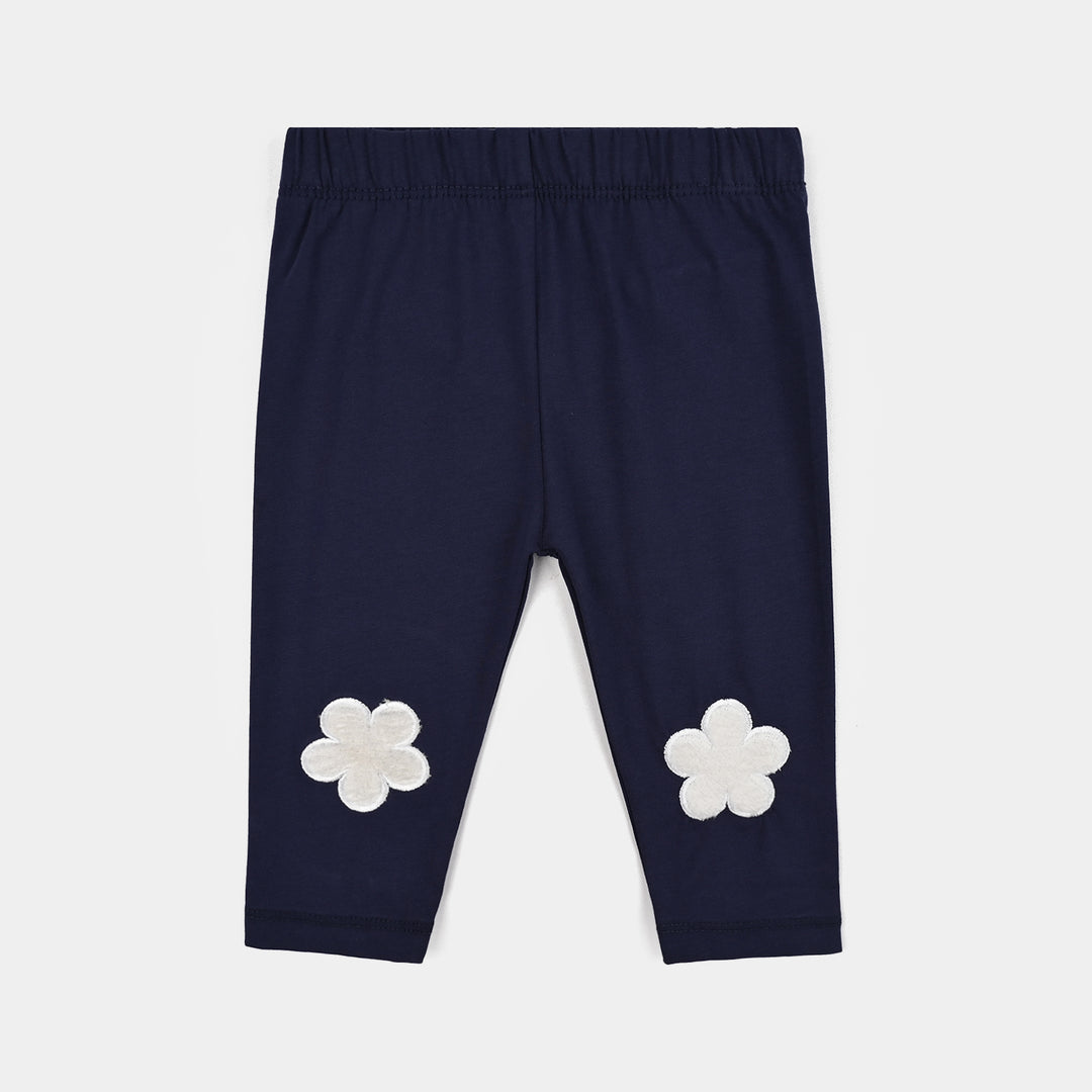 Infant Girls Lycra Jersey EMB Tights Fur Flower-NAVY