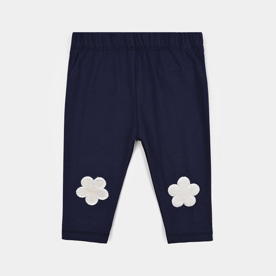 Infant Girls Lycra Jersey EMB Tights Fur Flower-NAVY