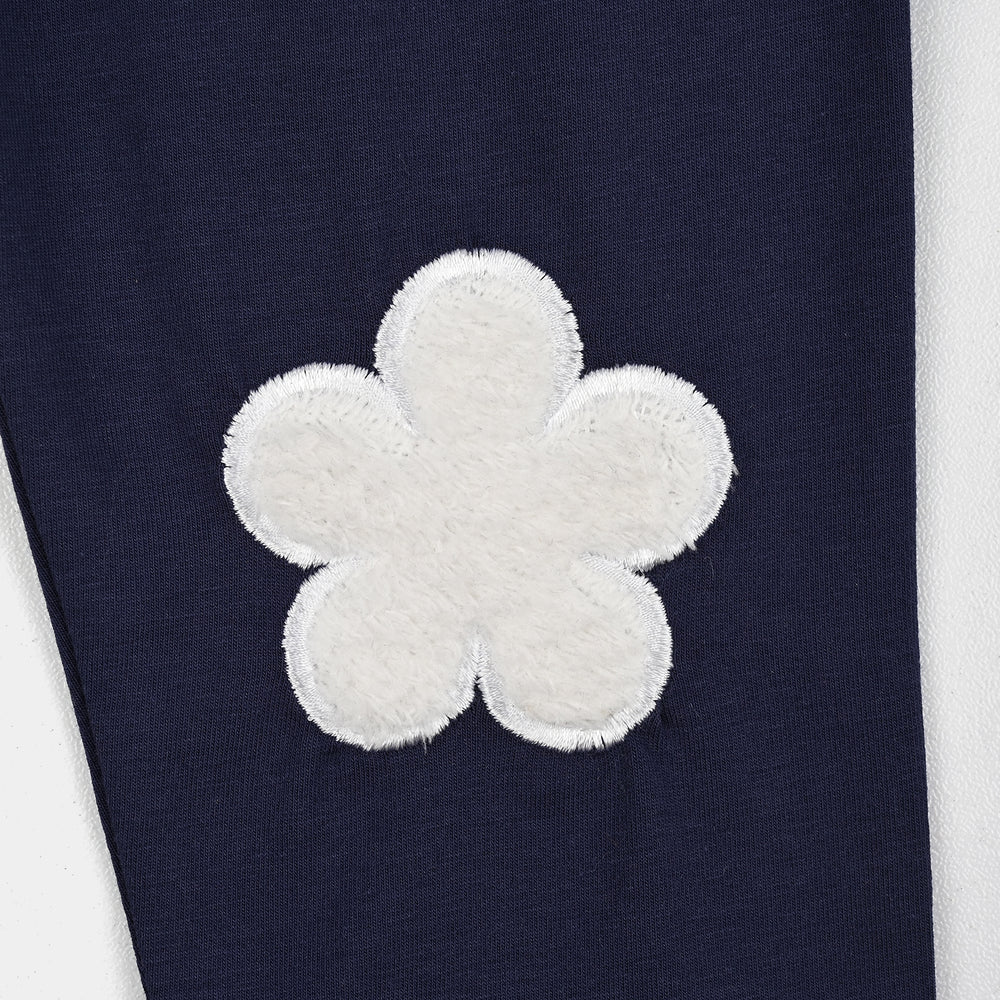 Infant Girls Lycra Jersey EMB Tights Fur Flower-NAVY