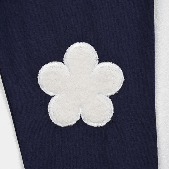 Infant Girls Lycra Jersey EMB Tights Fur Flower-NAVY