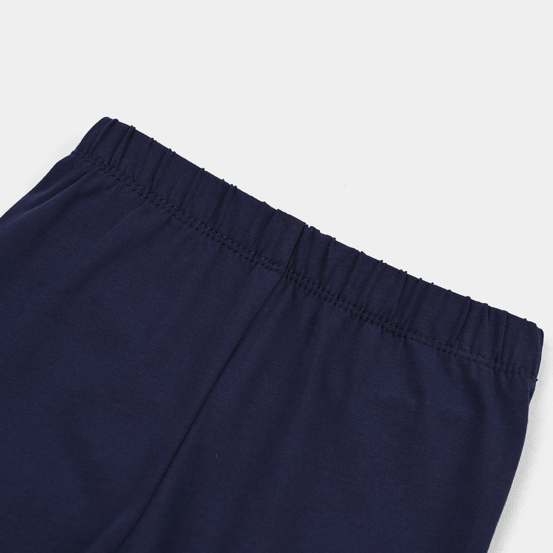 Infant Girls Lycra Jersey EMB Tights Fur Flower-NAVY