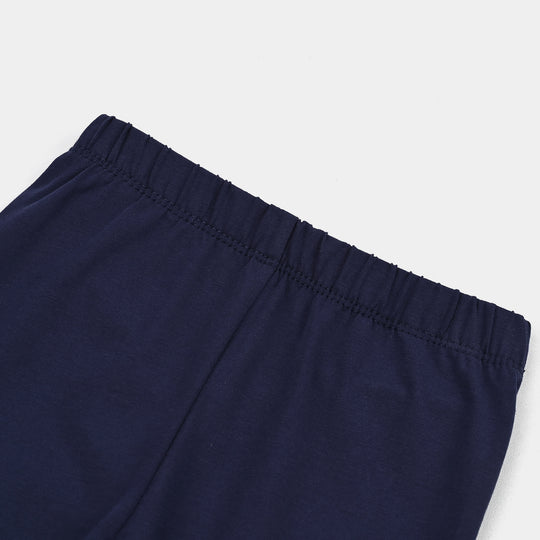 Infant Girls Lycra Jersey EMB Tights Fur Flower-NAVY