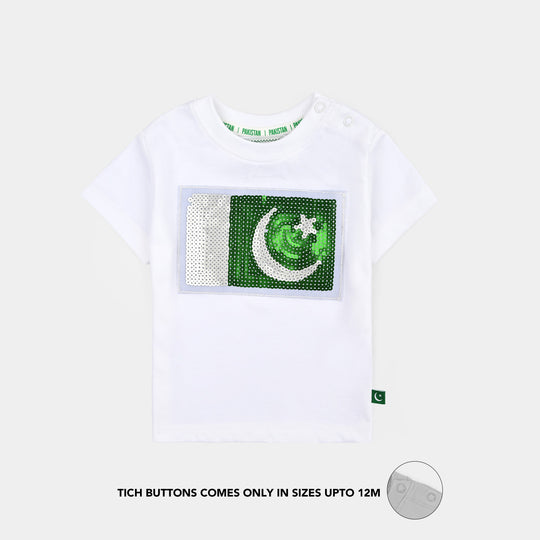 Infant Boys Cotton Jersey T-Shirt White Sequins Flag-White