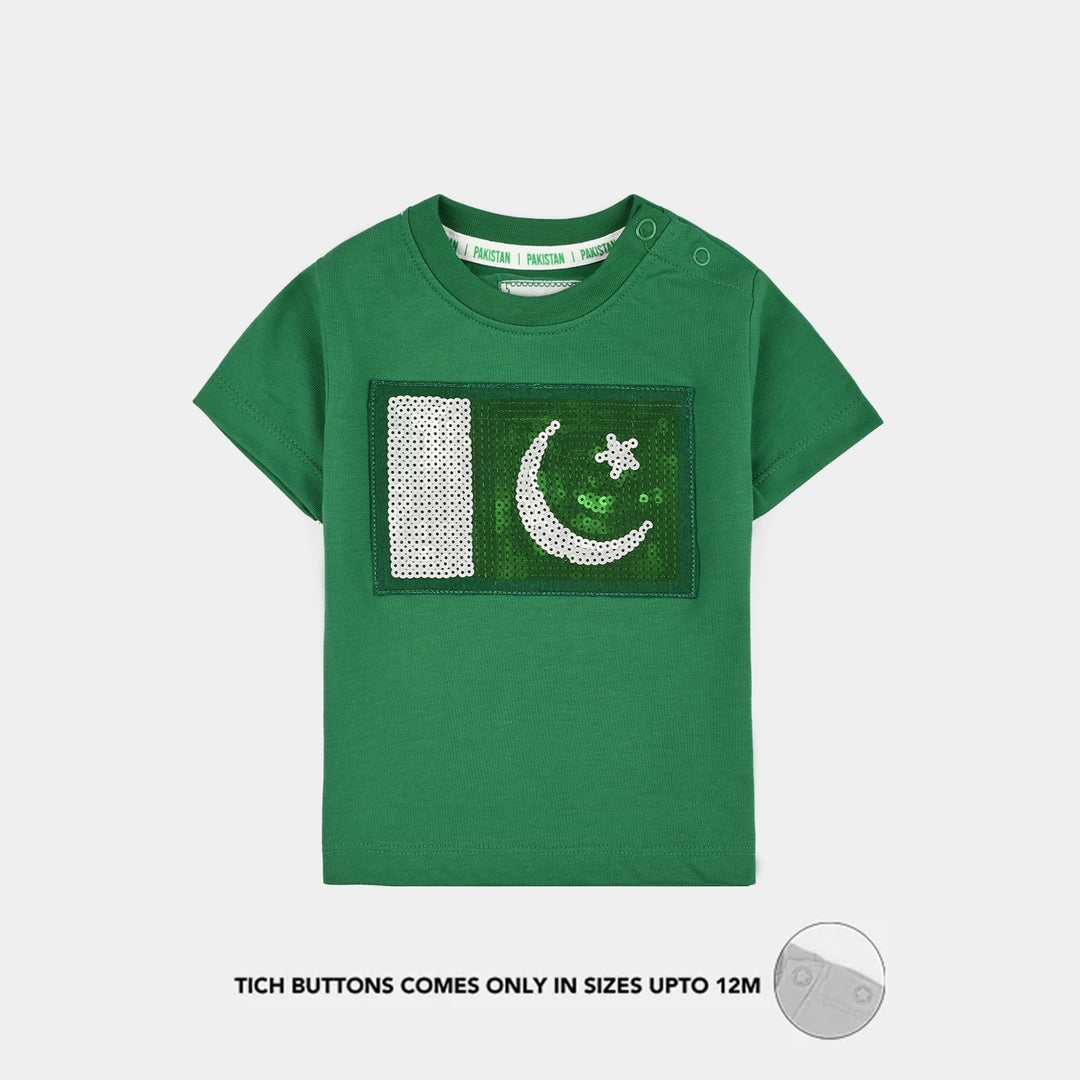 Infant Boys Cotton Jersey T-Shirt Sequins Flag-Green