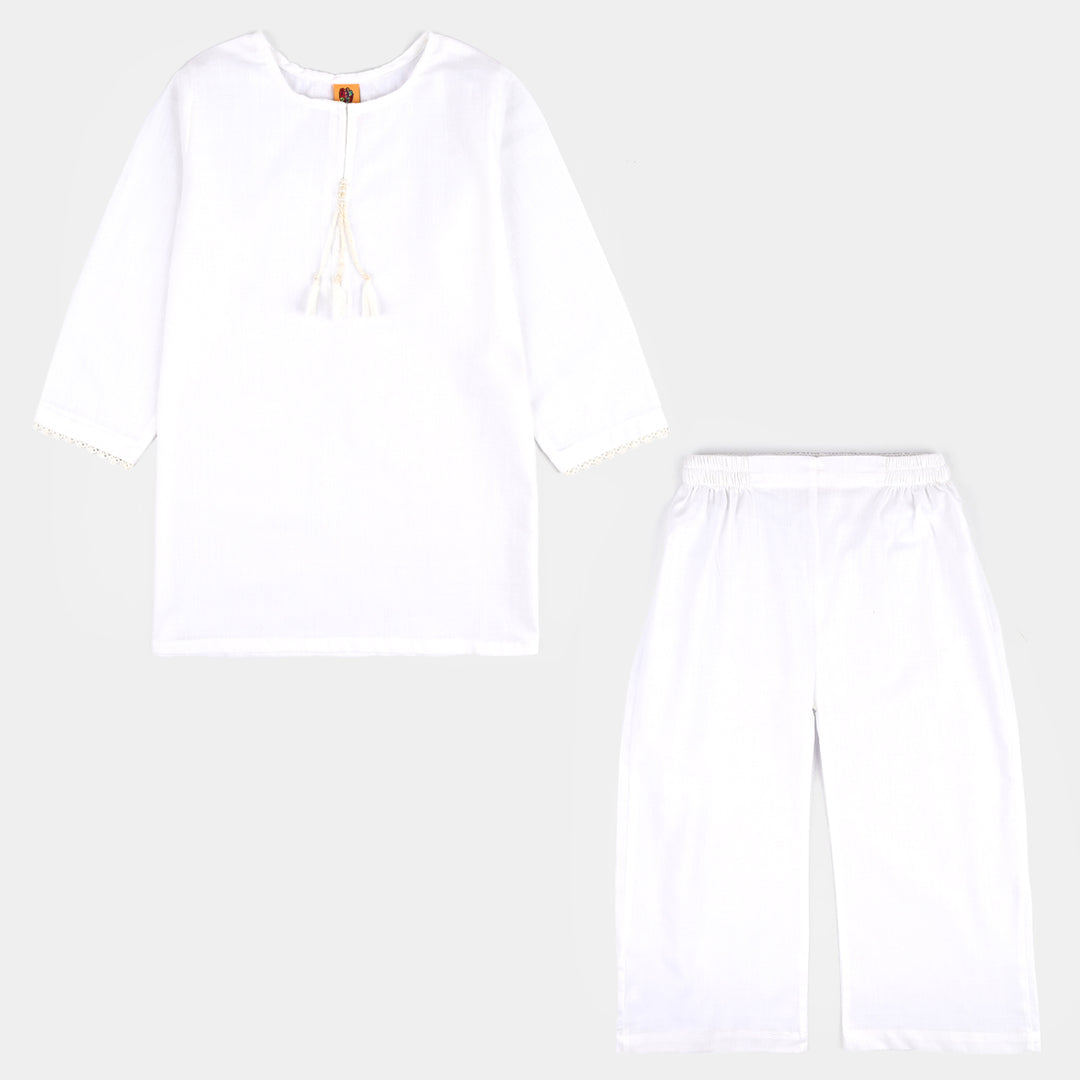 Girls Cotton 2Pcs Basic-White