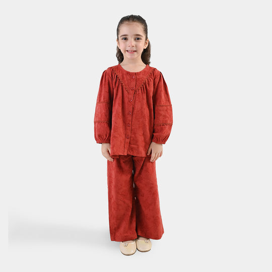 Girls Cotton Jacquard Co-Ord Set Haze - Red