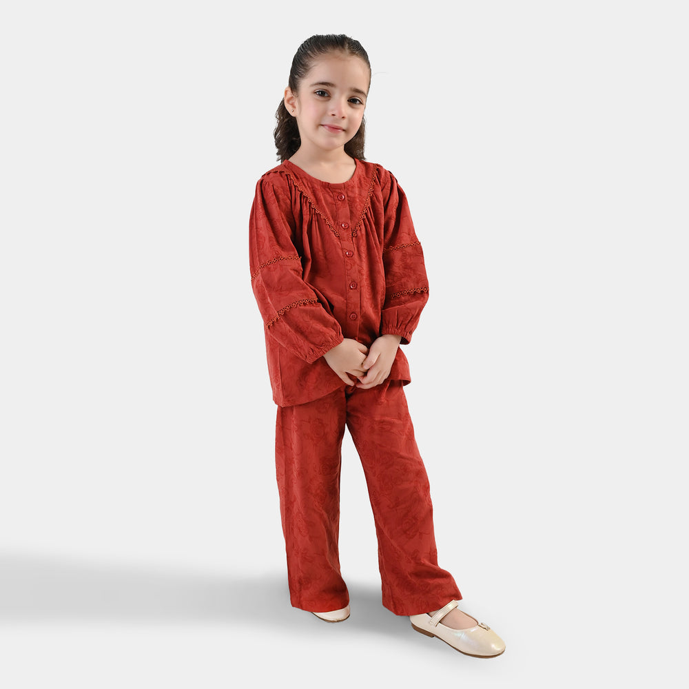 Girls Cotton Jacquard Co-Ord Set Haze - Red