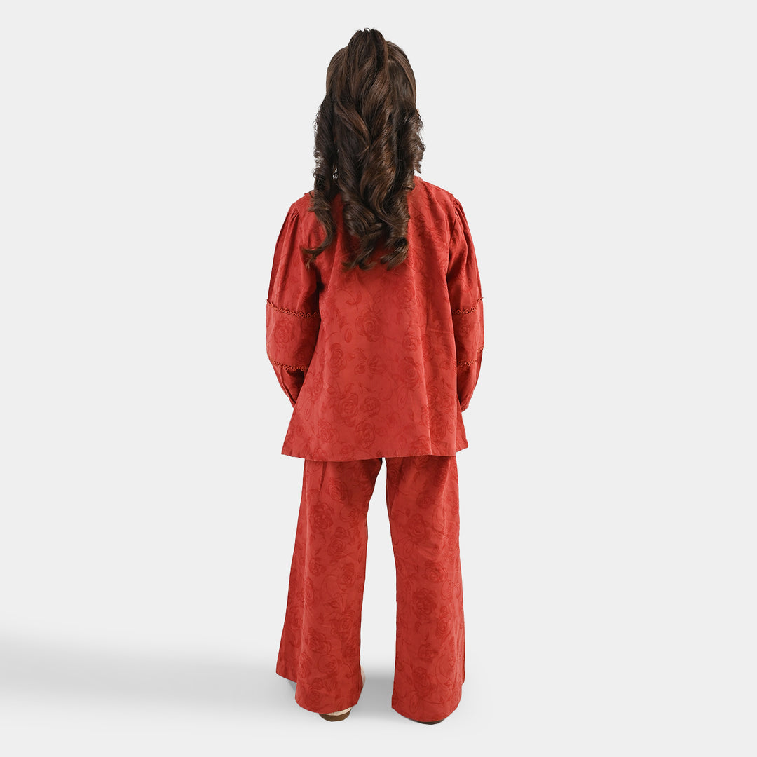 Girls Cotton Jacquard Co-Ord Set Haze - Red