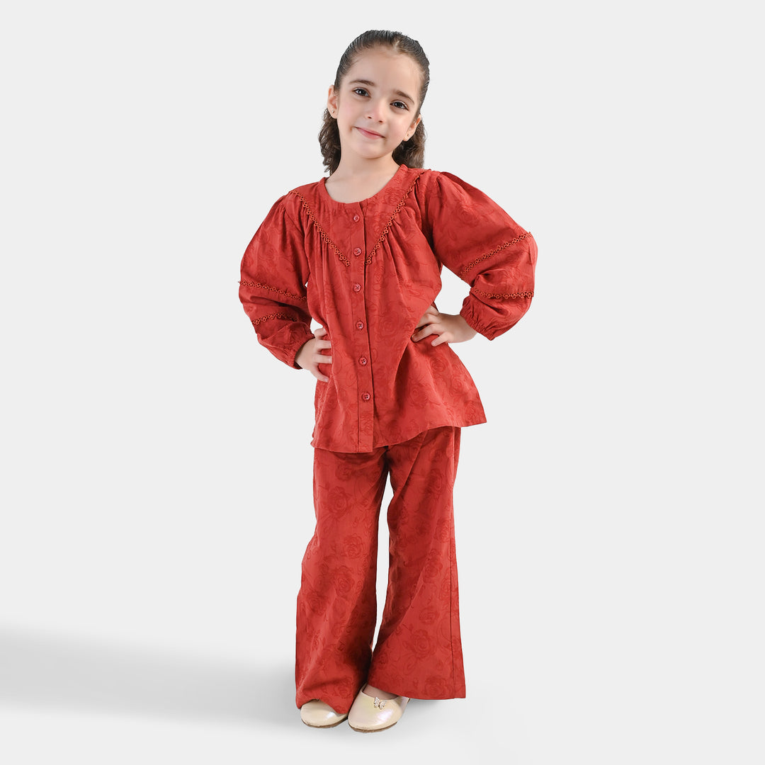 Girls Cotton Jacquard Co-Ord Set Haze - Red