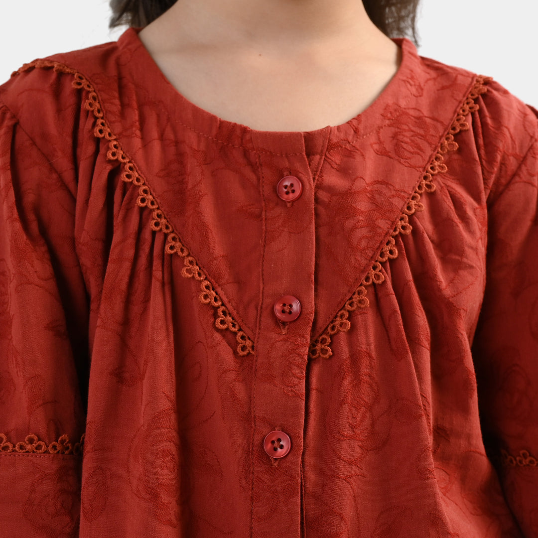 Girls Cotton Jacquard Co-Ord Set Haze - Red