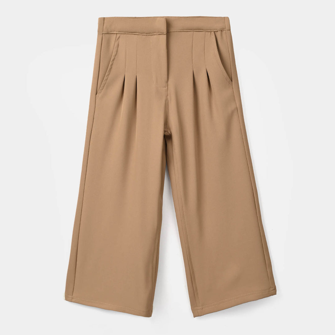 Girls Polyester Pant Pleats - BROWN