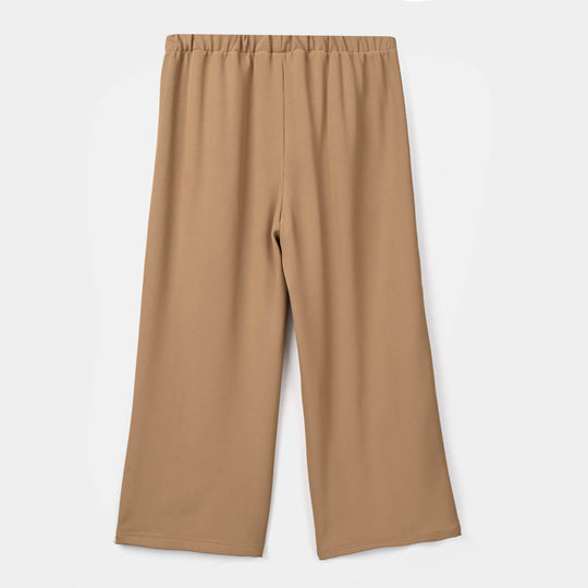 Girls Polyester Pant Pleats - BROWN