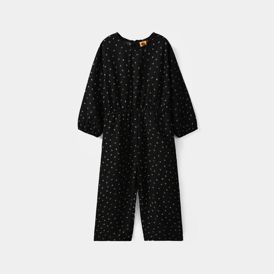 Girls Polyester Jumpsuit Lilies - Black