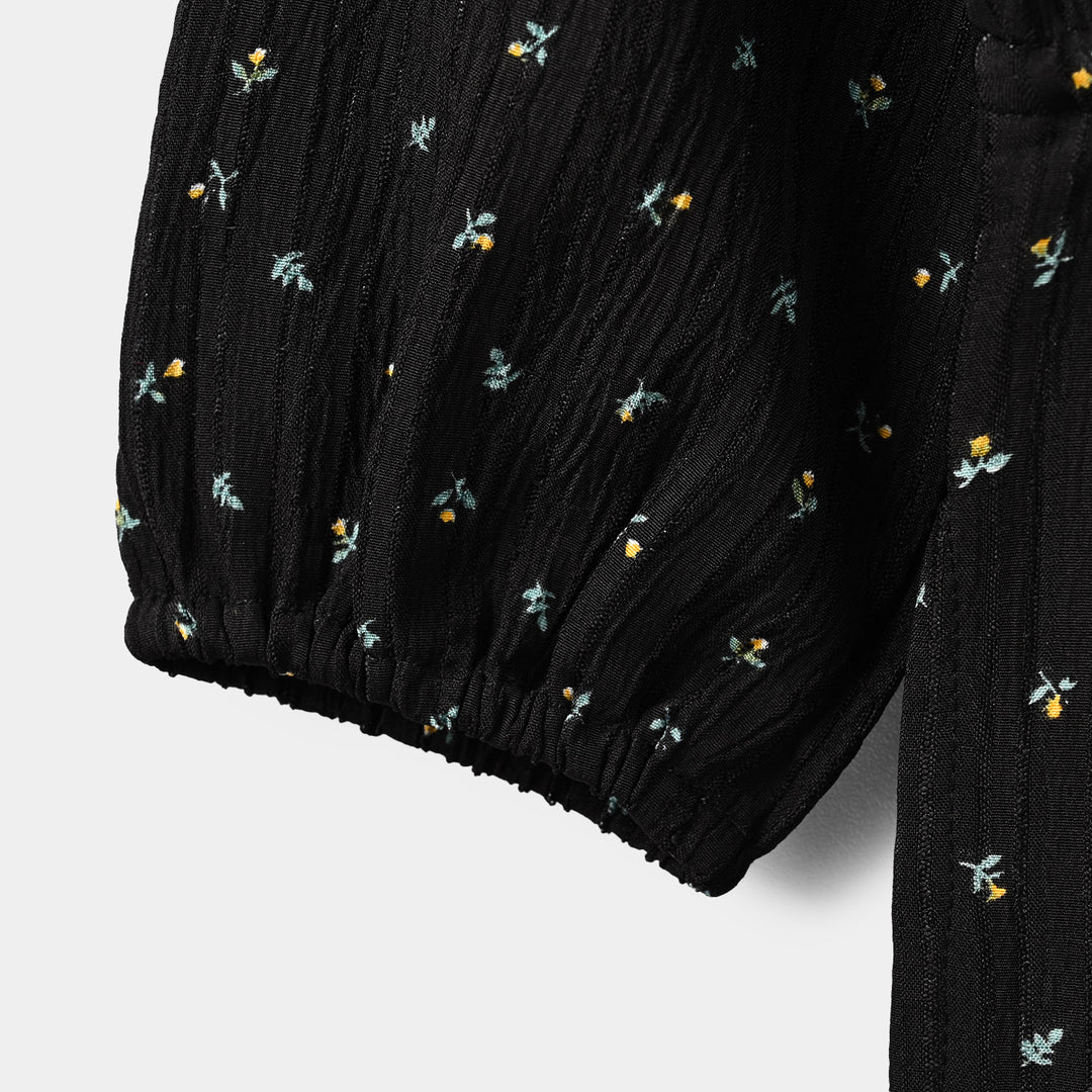 Girls Polyester Jumpsuit Lilies - Black