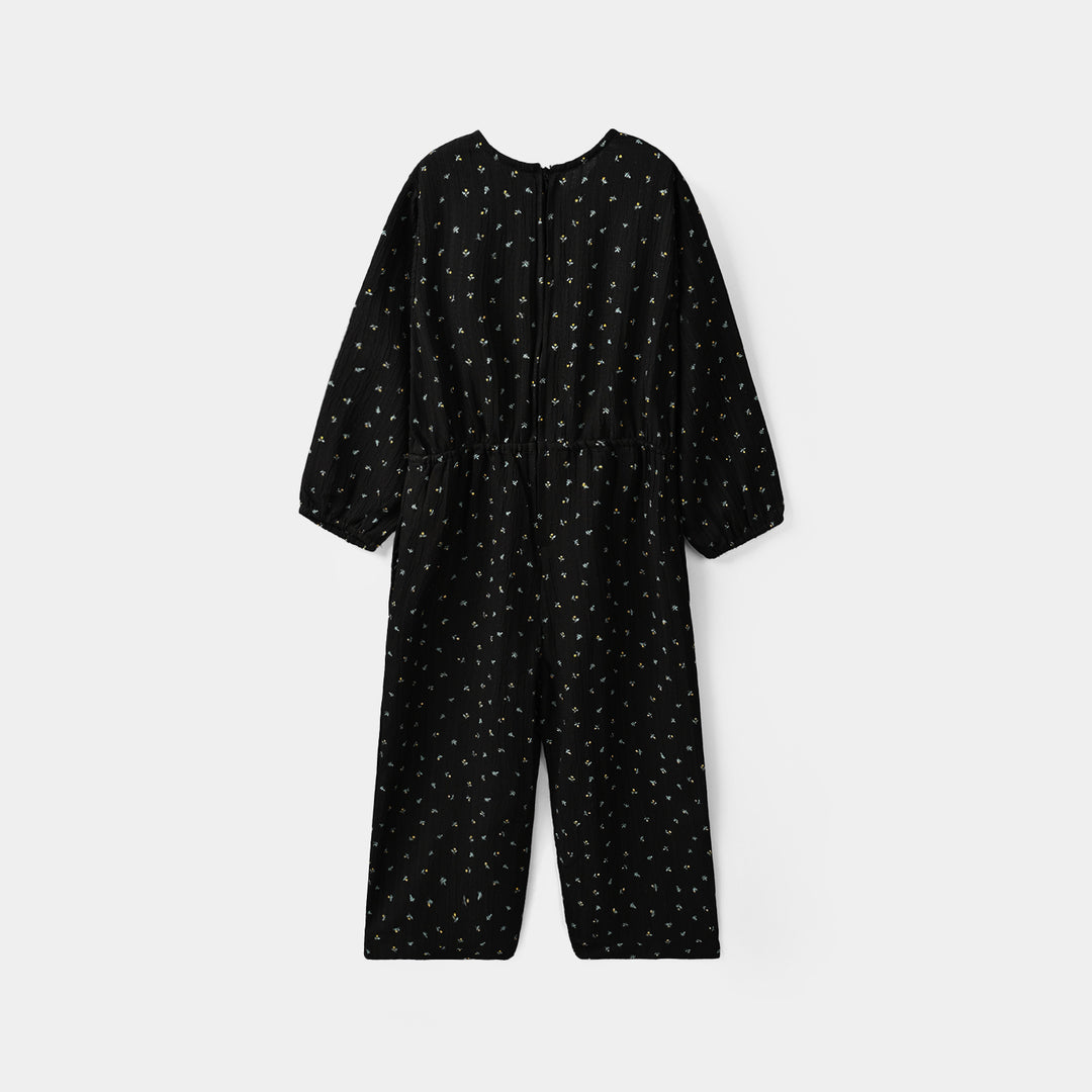 Girls Polyester Jumpsuit Lilies - Black