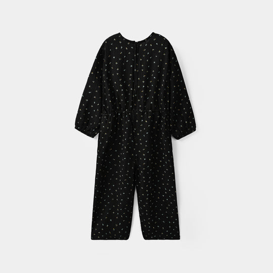 Girls Polyester Jumpsuit Lilies - Black