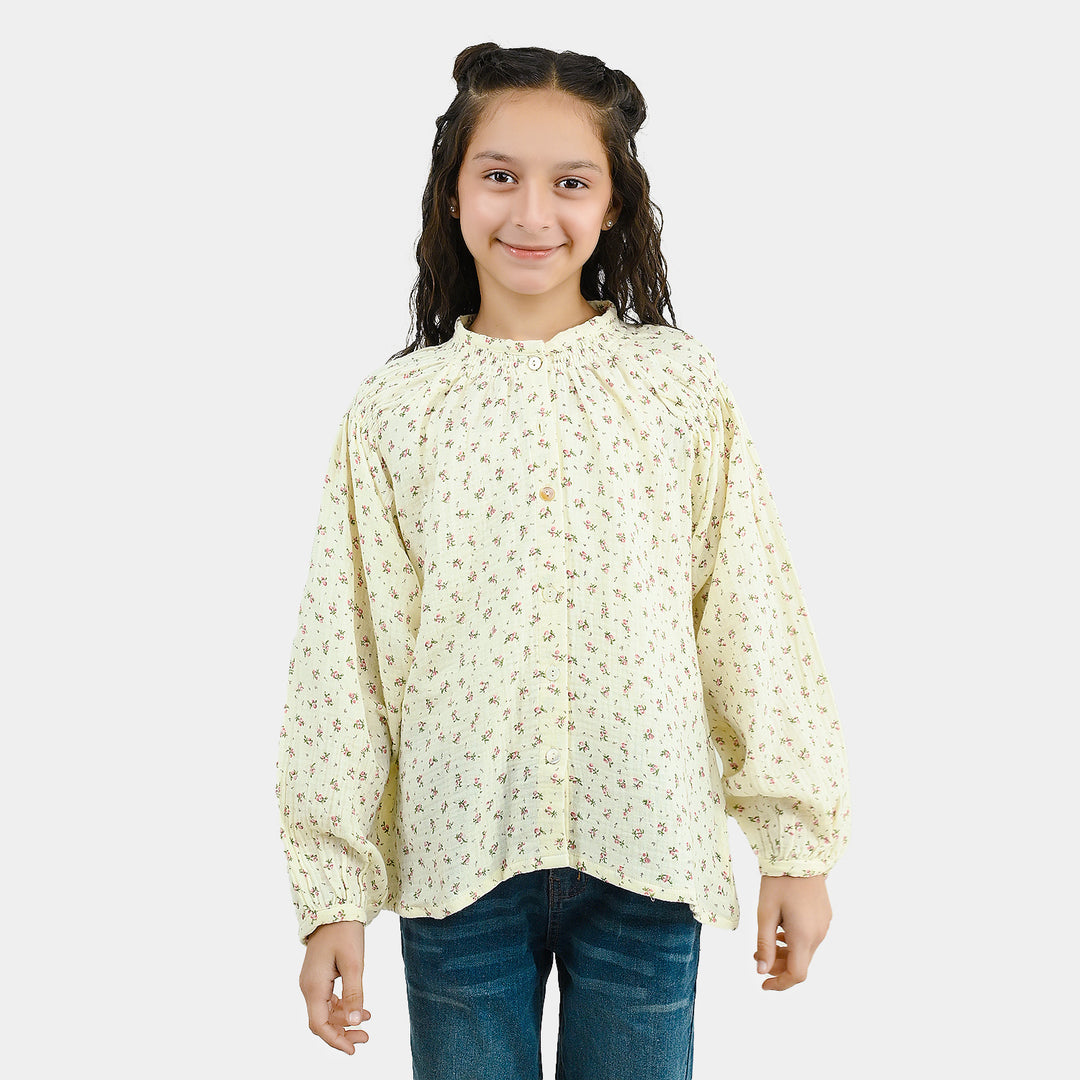 Girls Gauze Casual Top Floral - White