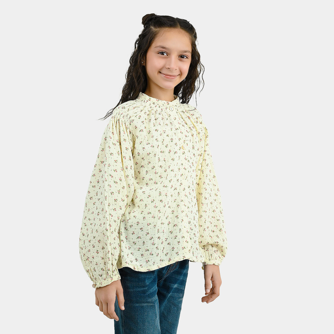 Girls Gauze Casual Top Floral - White