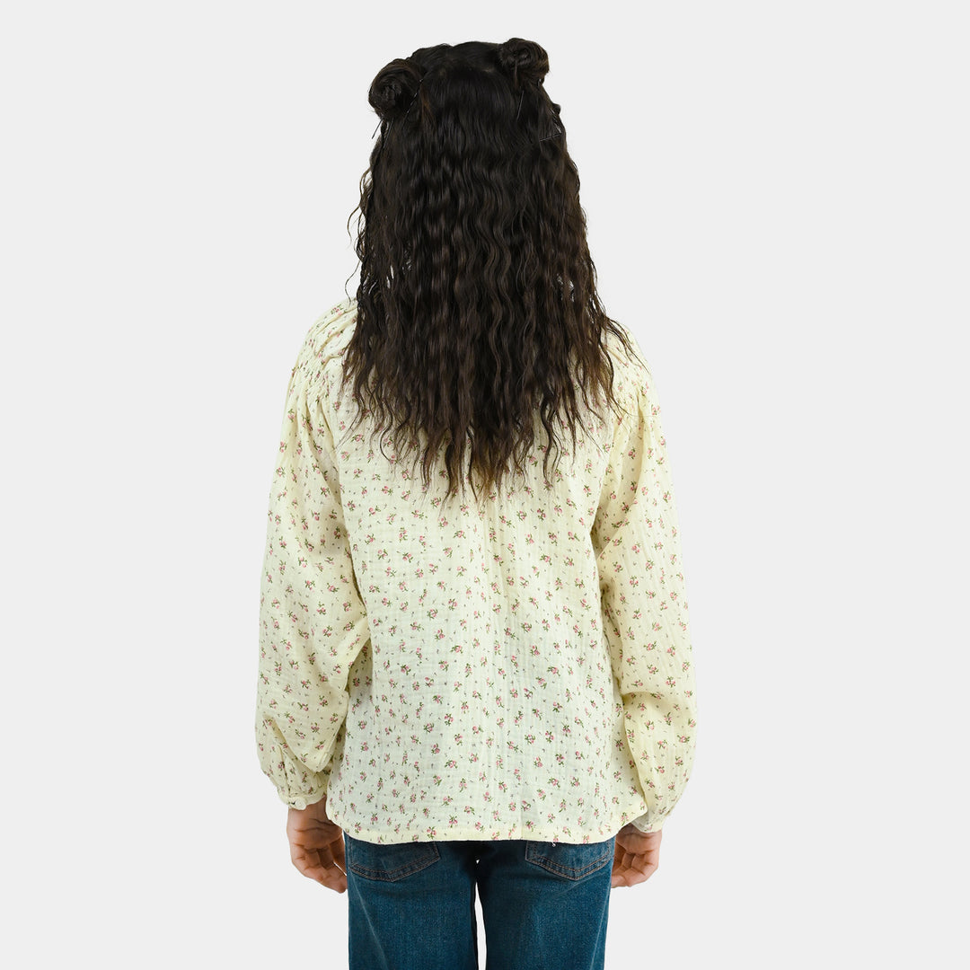 Girls Gauze Casual Top Floral - White