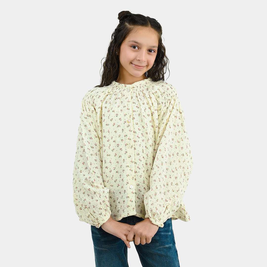 Girls Gauze Casual Top Floral - White