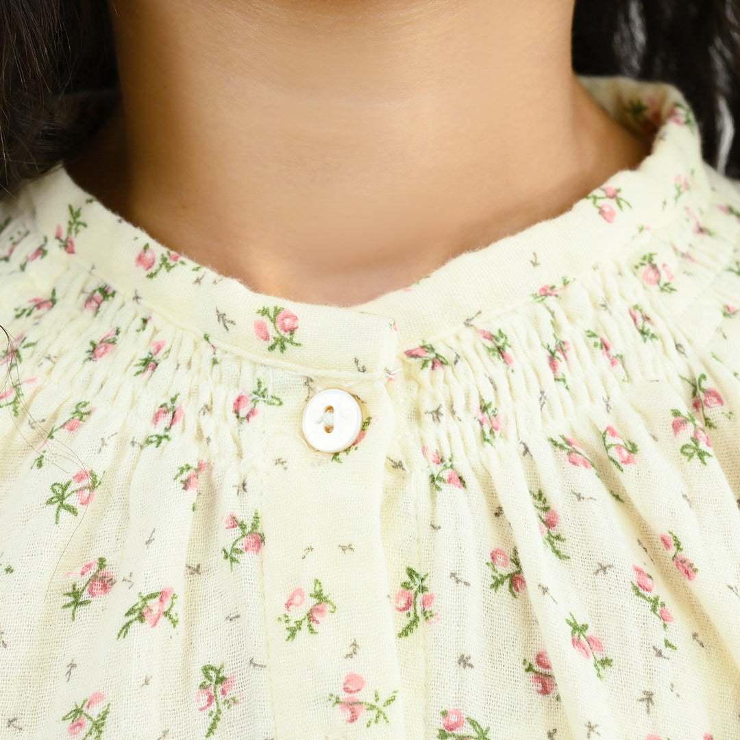 Girls Gauze Casual Top Floral - White