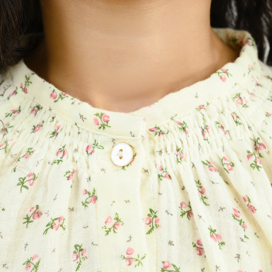 Girls Gauze Casual Top Floral - White