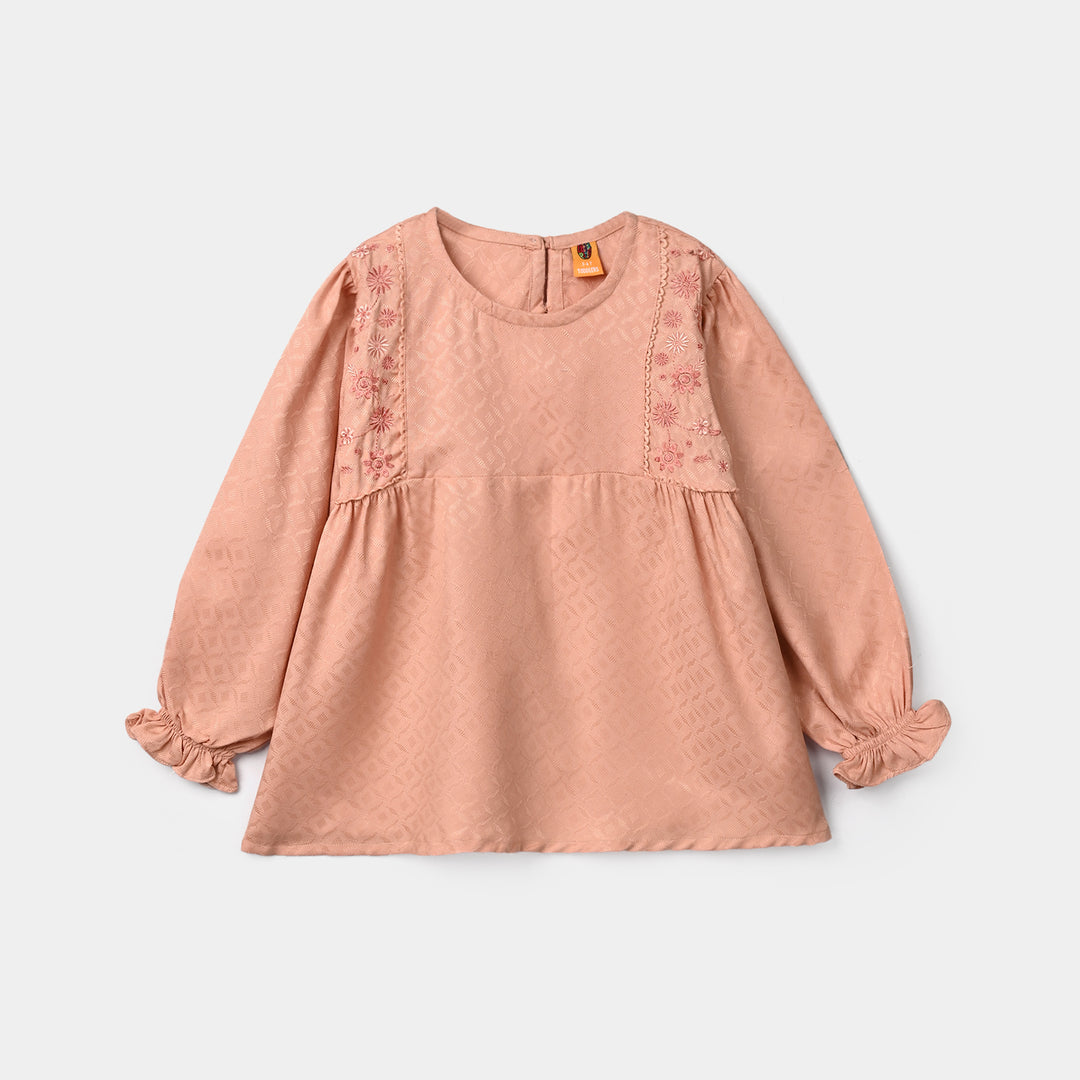 Girls Jacquard Embroidered Top Bloom - Peach