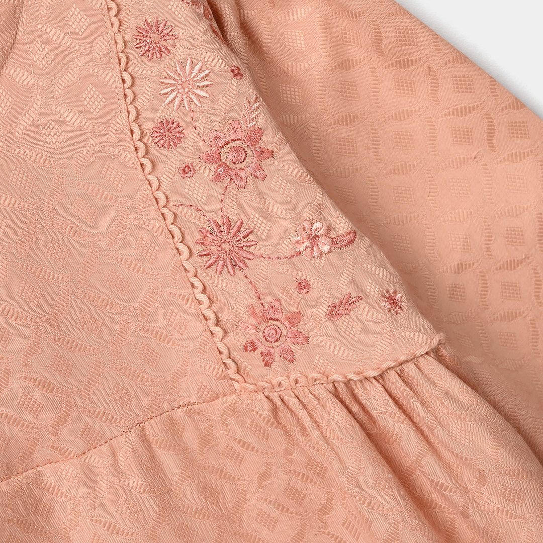Girls Jacquard Embroidered Top Bloom - Peach