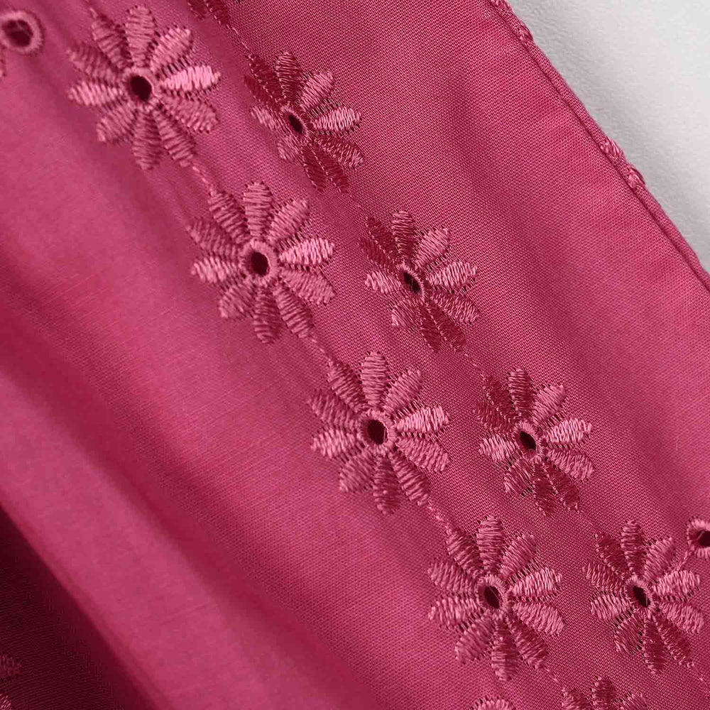 Girls Chikankari Emb Frock Daisy-Pink