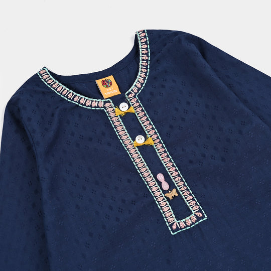 Girls Jacquard Emb 2Pcs Classy - Navy Blue