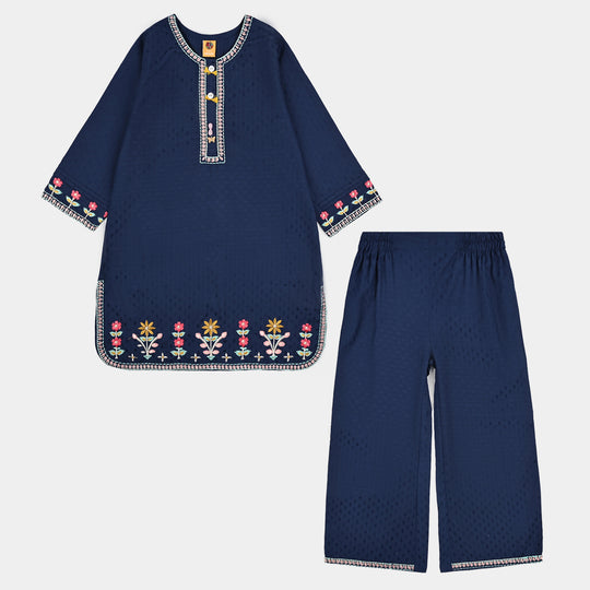 Girls Jacquard Emb 2Pcs Classy - Navy Blue