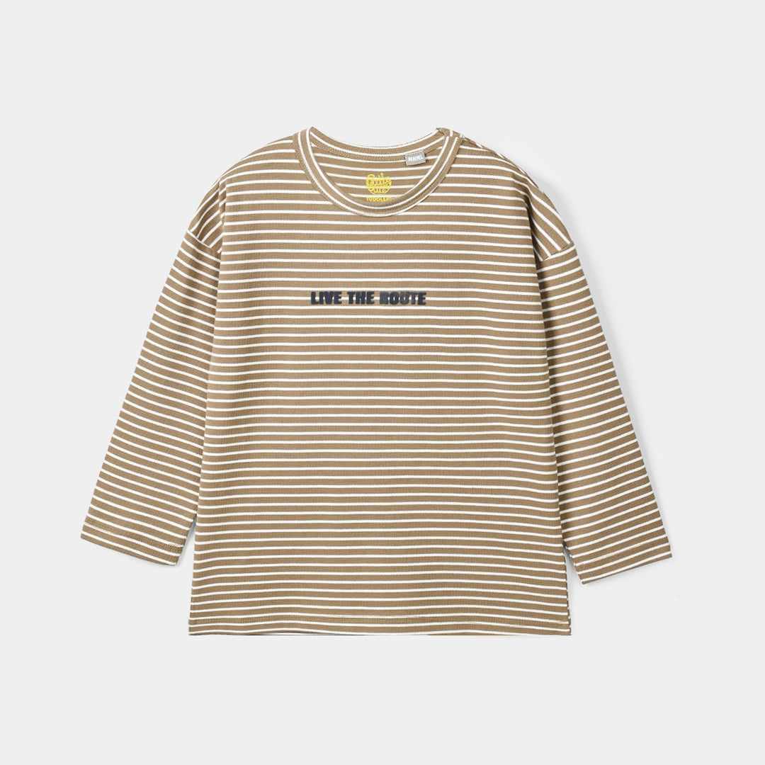 Boys Yarn Dyed T-Shirt Live The Route - BROWN