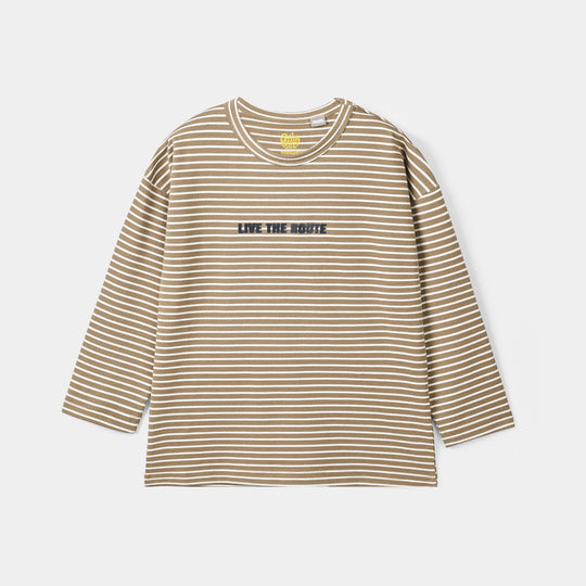 Boys Yarn Dyed T-Shirt Live The Route - BROWN