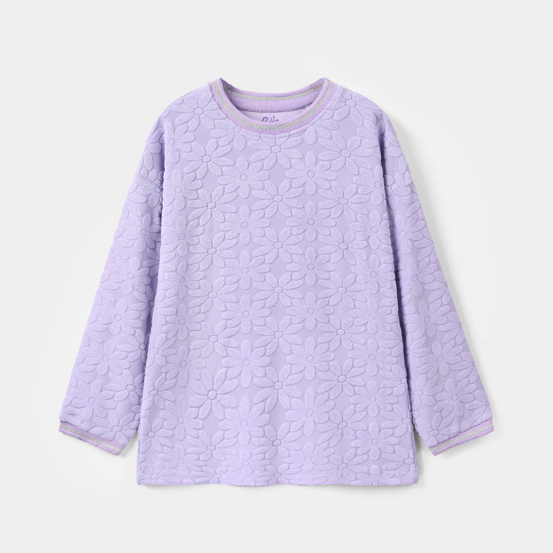 Girls Lycra Jersey T-Shirt Purple Floral-Purple