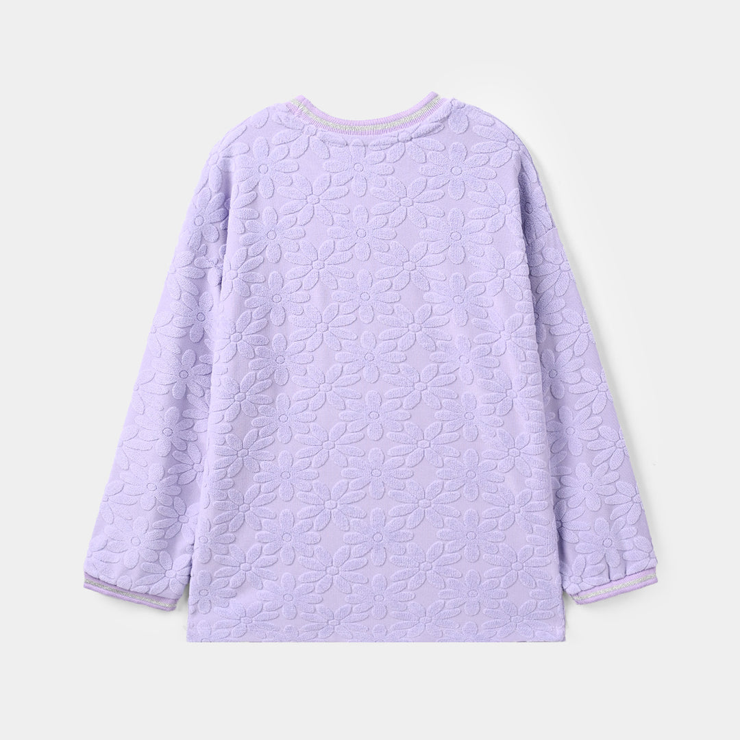 Girls Lycra Jersey T-Shirt Purple Floral-Purple