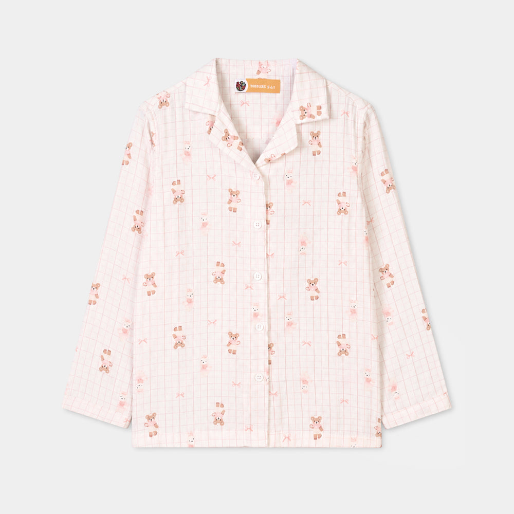 Girls Linen Viscose Nightwear Teddy - Off White