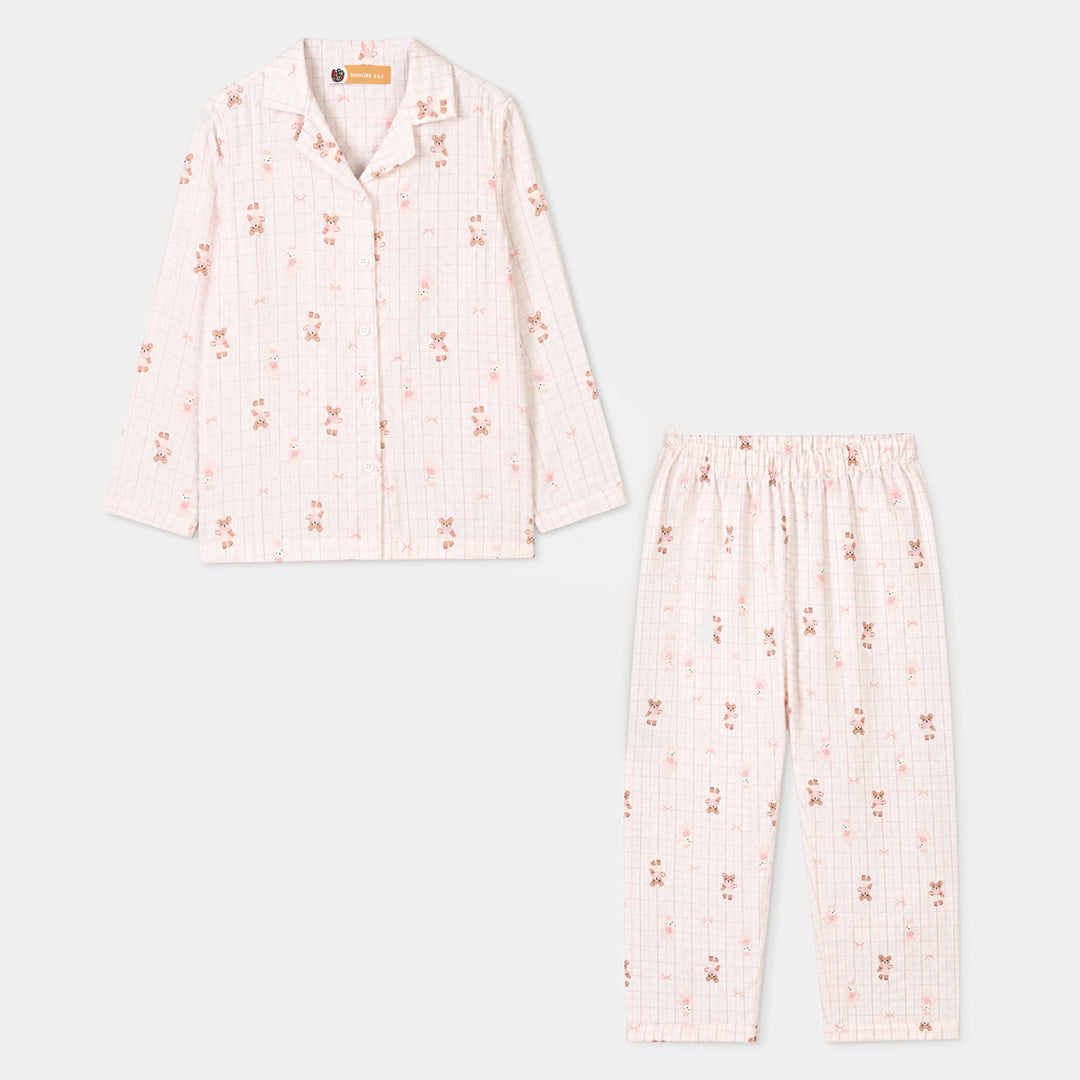 Girls Linen Viscose Nightwear Teddy - Off White