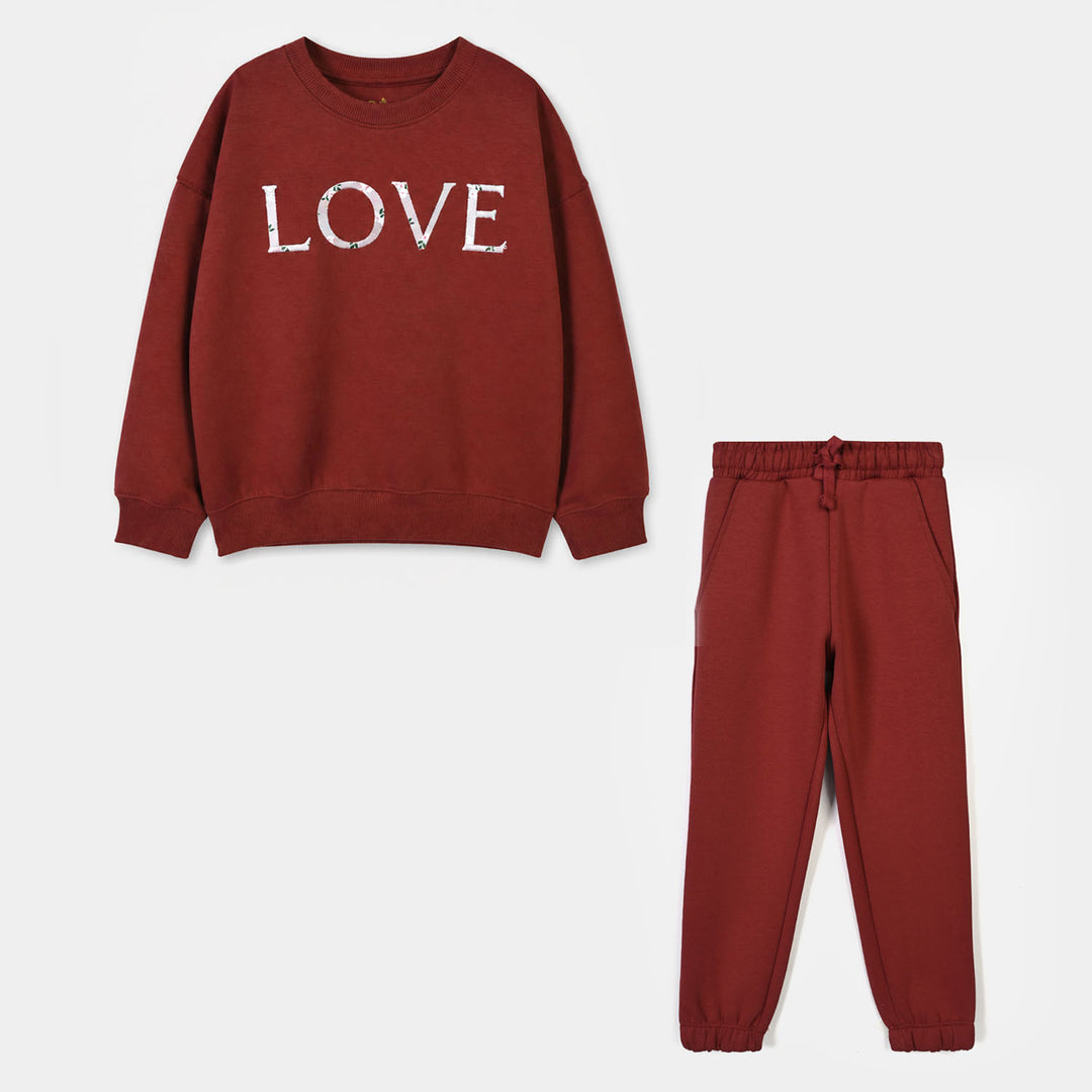 Girl 2 Pcs Suit Love Cotton Jersey - Maroon