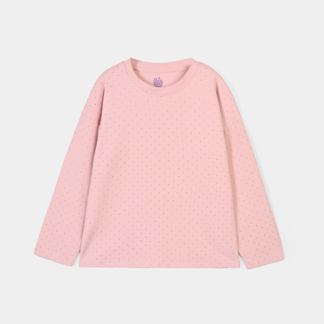 Girls Lycra Jersey T-Shirt Silver Studs - PINK